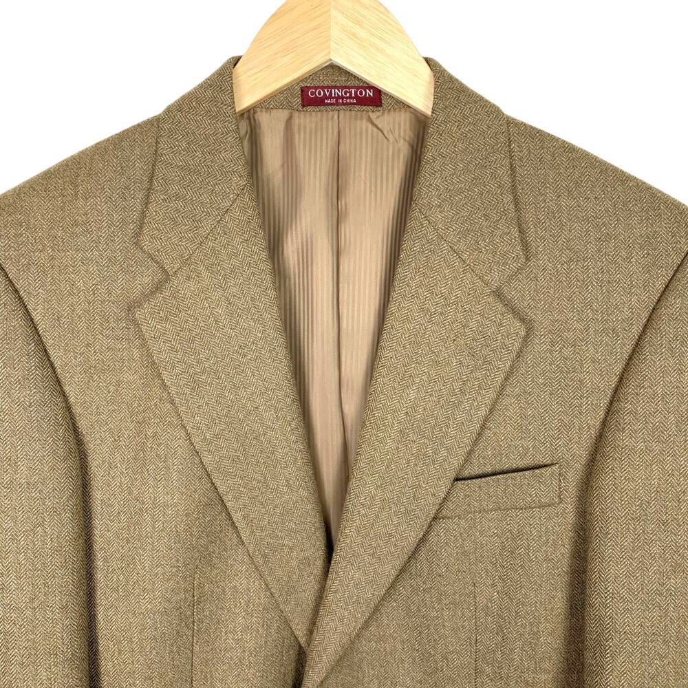 COVINGTON Men's 38 Reg 100% Wool Herringbone Tan Blazer Fully Lined - Picture 4 of 15